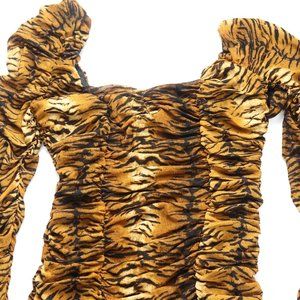 FASHION NOVA ; EYE OF THE TIGER RUCHED MIDI DRESS